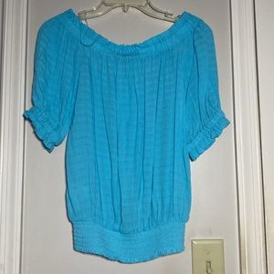 Ann Taylor off the shoulder smocked top in turquoise. S